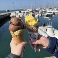 Gianduja, pistachio, choco coconut and orange ginger 👌  at Sladoledarna in Koper