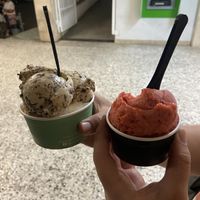 peanut-stracciatella, yogurt-mango and strawberry   at Sladoledarna in Koper