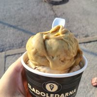 Pistachio and peanut stracciatella at Sladoledarna in Koper