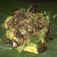 Salad (goodies are underneath sauce and seeds) at Night Market - Vegan Wrap Stall in Pai