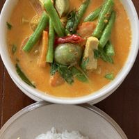 Yellow curry with rice  at Lucky in Koh Samui