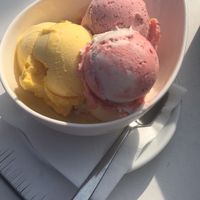 Mango, strawberry and banana  at Kavarna Cacao in Portoroz