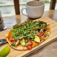 Veganized huevos rancheros with vegan cheese, no eggs, more veggies at Laverne's Eatery in Gananoque