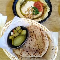 Hummus and sourdough pitas at Shouk in Drumcondra