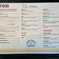 Menu at Java Earth in San Diego
