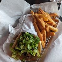 "beef" shawarma pita with fries at Eat a Pita in Louisville