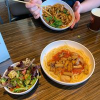 Side salad, spaghetti w/tofu & Japanese pan noodles w/tofu  at Noodles  in Vacaville