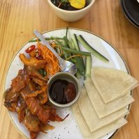 Vegan duck pancake and eggplant rice paper rolls  at Hochi Mama in Melbourne