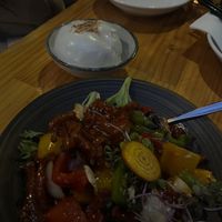 vegan duck and coconut ricee  at Hochi Mama in Melbourne