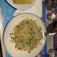 Riz frit aux légumes, et dahl purri (galette de lentilles jaunes )  at Saveurs des Iles in Lille