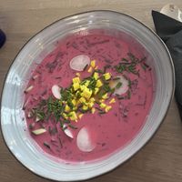 Aukstā biešu zupa - cold beets soup  at Mazā Terapija in Riga
