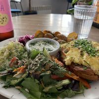 Soy Schnitzel and sides  at Mazā Terapija in Riga