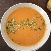Tomato soup was very creamy and had rich flavour  at Mazā Terapija in Riga