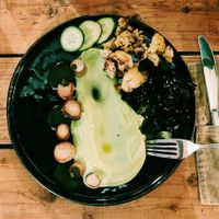 Vegan "sea scallops" at Mazā Terapija in Riga