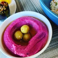 Hummus with beets and olives at Azur - Four Seasons Hotel in Tunis
