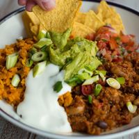 Quinoa chilli and rice with vegan guacamole and mayo at Slug & Lettuce in Croydon