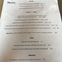 Vegan menu Oct 2018 at Jensens in Kareela