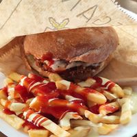 Falafel Burguer With Fries. at Vegan 365 Kitchen in Skopje