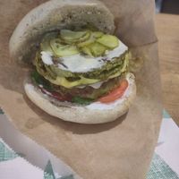 Doubleburger with soy patties at Vegan 365 Kitchen in Skopje