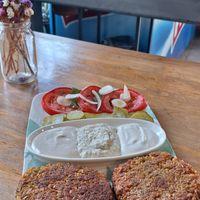 Two patties salad at Vegan 365 Kitchen in Skopje