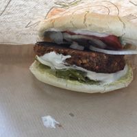 Veggie burger at Vegan 365 Kitchen in Skopje