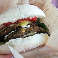 Double cheese burger at Vegan 365 Kitchen in Skopje