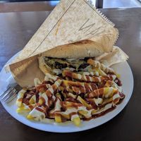 burger and fries at Vegan 365 Kitchen in Skopje