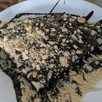 Chocolate and biscuit pancake. It was more of a crepe and a little too rich for me. at Vegan 365 Kitchen in Skopje