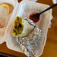 Tofu scramble breakfast burrito.   at Looney Bean in Bishop