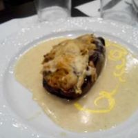 Stuffed eggplant in an olive sauce. at Garibolo in Bilbao