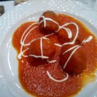 Vegetable ‘meatballs’ in a tomato sauce. at Garibolo in Bilbao