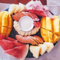 Fruit platter (yogurt dip not vegan) at Luca Loko in San Juan Siquijor