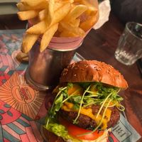 Vegan burger and fries at Bill's in Canterbury
