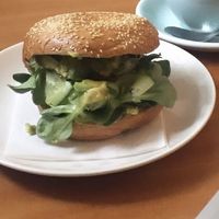 Bagel with vegan egg salad at Jaskolka in Warsaw
