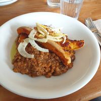 Mushroom risotto with roasted pumpkin at Jaskolka in Warsaw