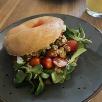 Bagel with vegan chicken   at Jaskolka in Warsaw