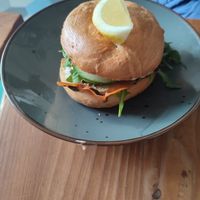 Bagel with vegan salmon at Jaskolka in Warsaw