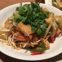 Stir fry vegetables over deep fried noodles  at Monpan Shokudo in Kyoto