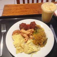 Potato bake, kofta, curry and pasta. Mango lassi extra. All vegan  at Govindas - Surfers Paradise in Surfers Paradise