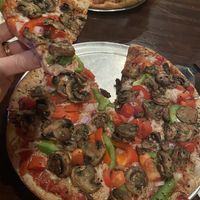 Gluten free vegan veggie pizza- sub olives for extra mushrooms. It was awesome!  at Blue Moon Pizza in Fort Myers