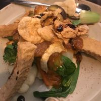 Fried tofu with peanut sauce - tastes better than it looks in this pic!  at Goodtime in Berlin