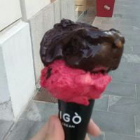 Orange chocolate and raspberry at Vigo Ice Cream in Ljubljana