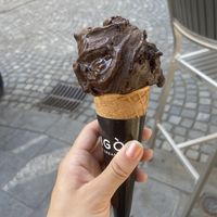 Chocolate orange ice cream in vegan cone🍦  at Vigo Ice Cream in Ljubljana