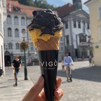 Choc sorbet with mango sorbet at Vigo Ice Cream in Ljubljana