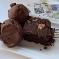 Vegan dessert with complimentary vegan chocolate ice cream at Kavarna Triglav in Koper