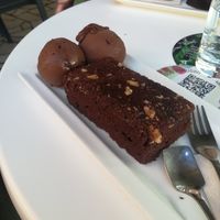 Vegan brownie with chocolate ice cream at Kavarna Triglav in Koper