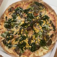 Vegetarian pizza (its name in the menu) with vegan cheese at Pizzeria Santalucia in Portoroz