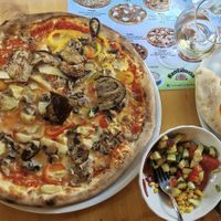 Vegan Vegetable pizza & salad from the buffet!  at Pizzeria Santalucia in Portoroz