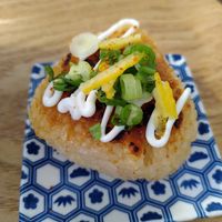 Yuzu shichimi onigiri (rice ball) (August 2022) at Ippuku Tea House in York