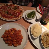 Vegano Pizza, Gnocchi Napoletana, Sauted Potatoes, asparagus and mashed potato  at Arlecchino in Greenock